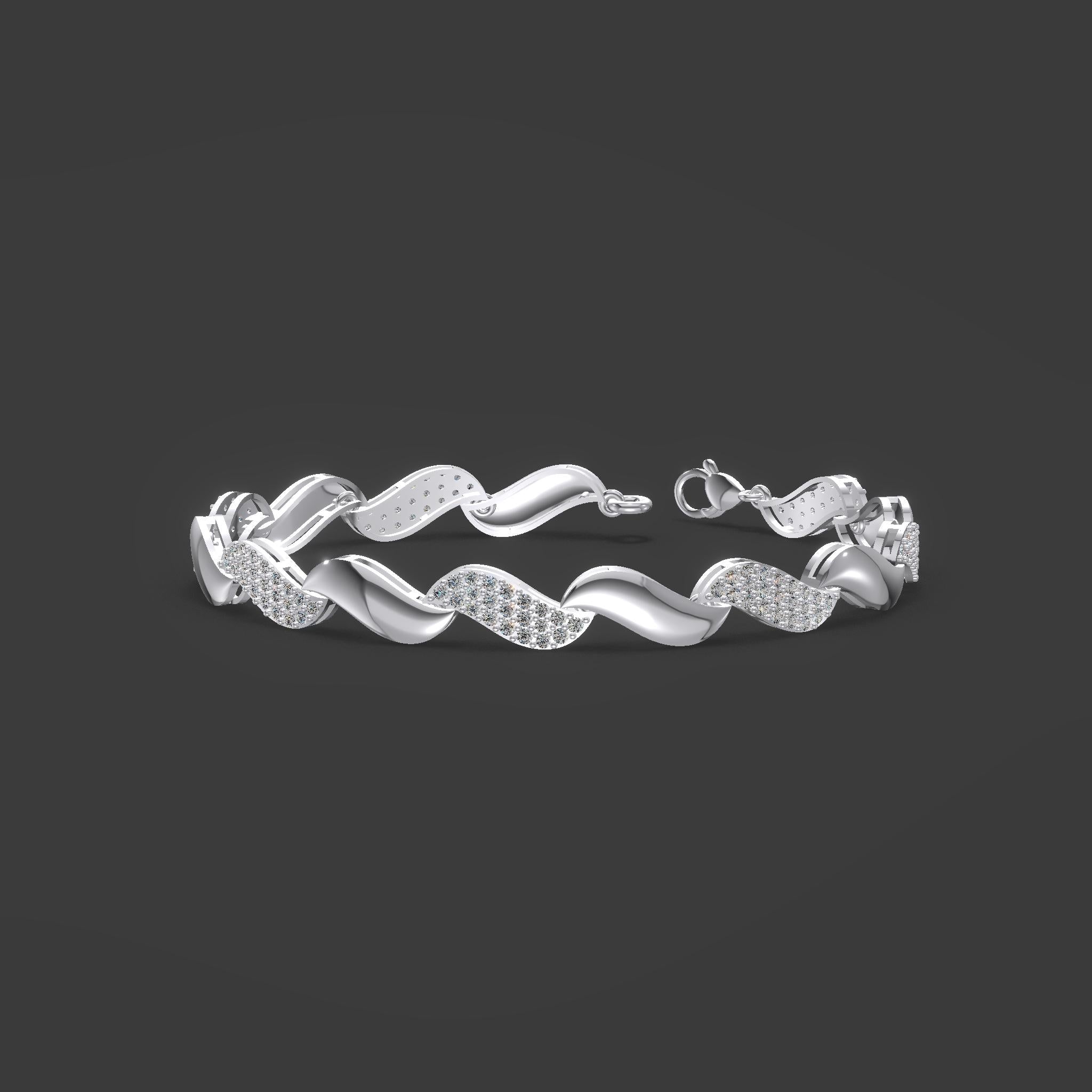 Elegance Wave Diamond Bracelet Silver