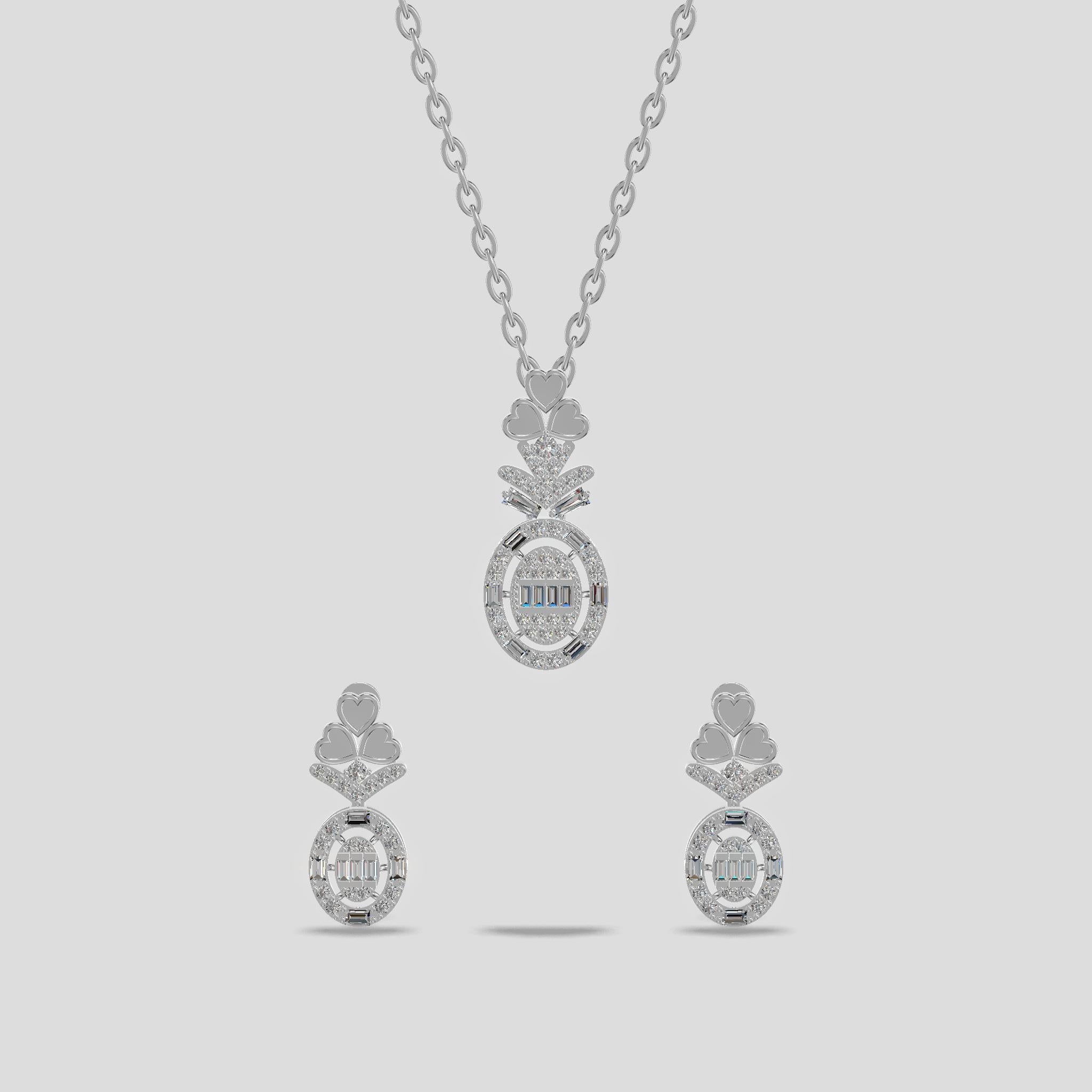 Pavé Rose Gold Pendant Set Silver