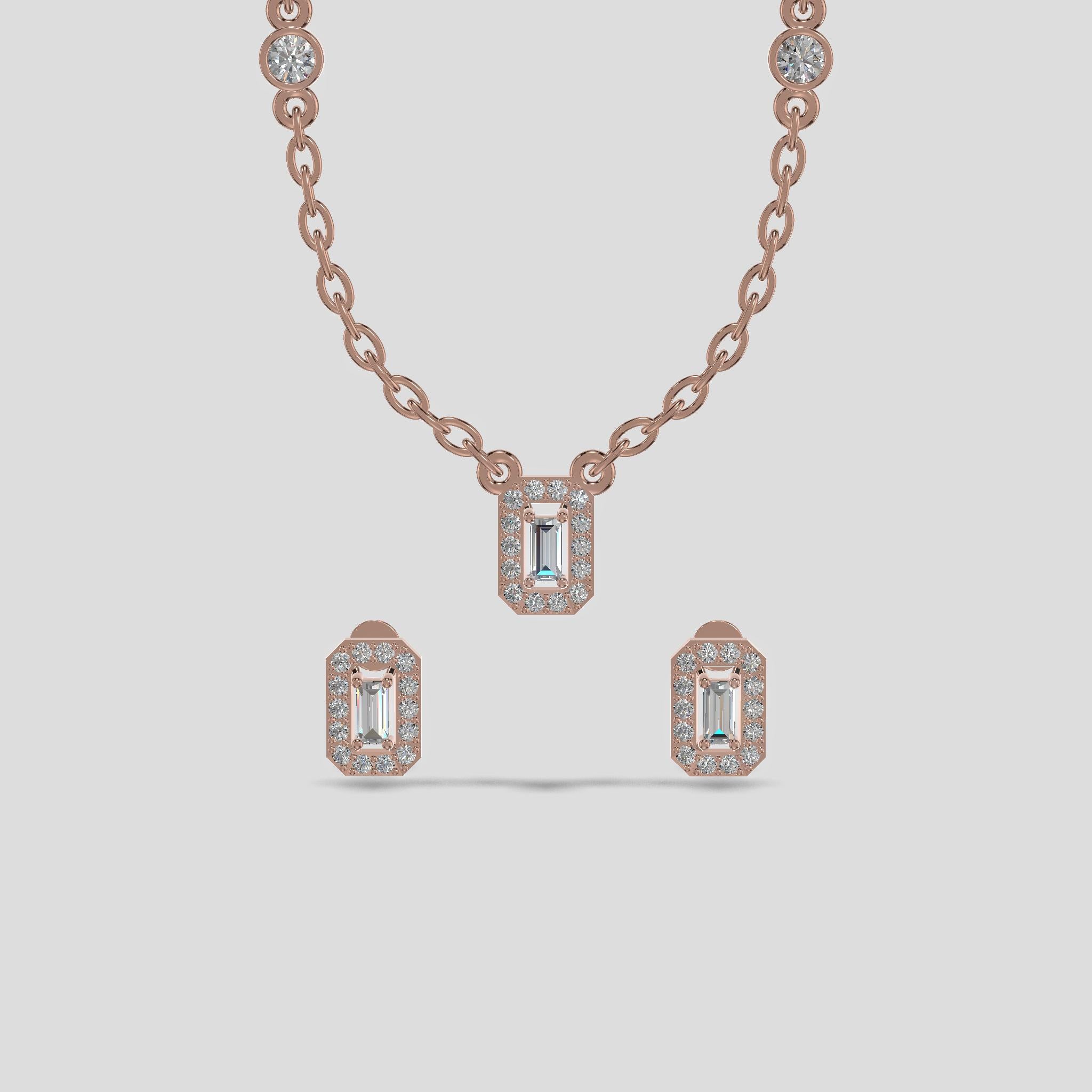 Emerald Halo Baguette Trio Chain Set Gold