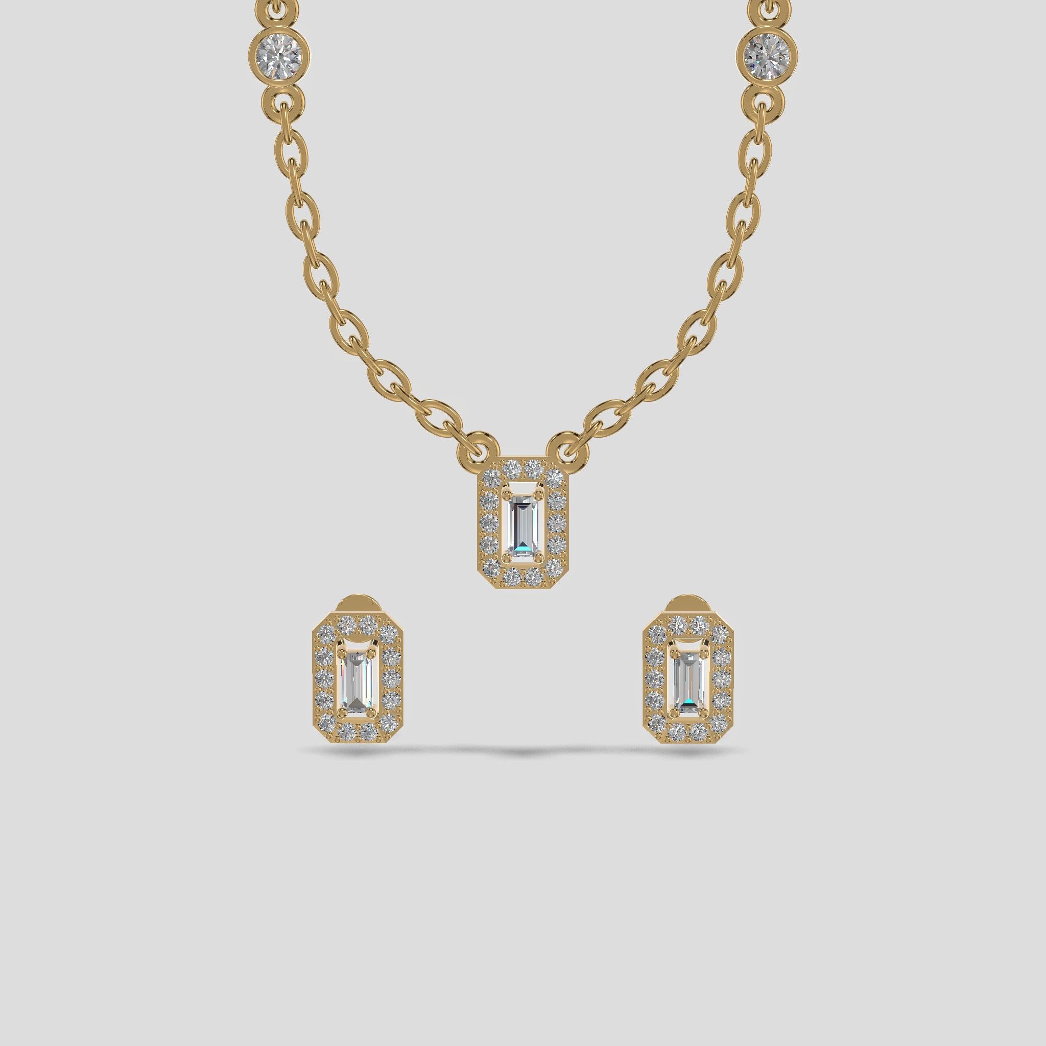 Emerald Halo Baguette Trio Chain Set Gold