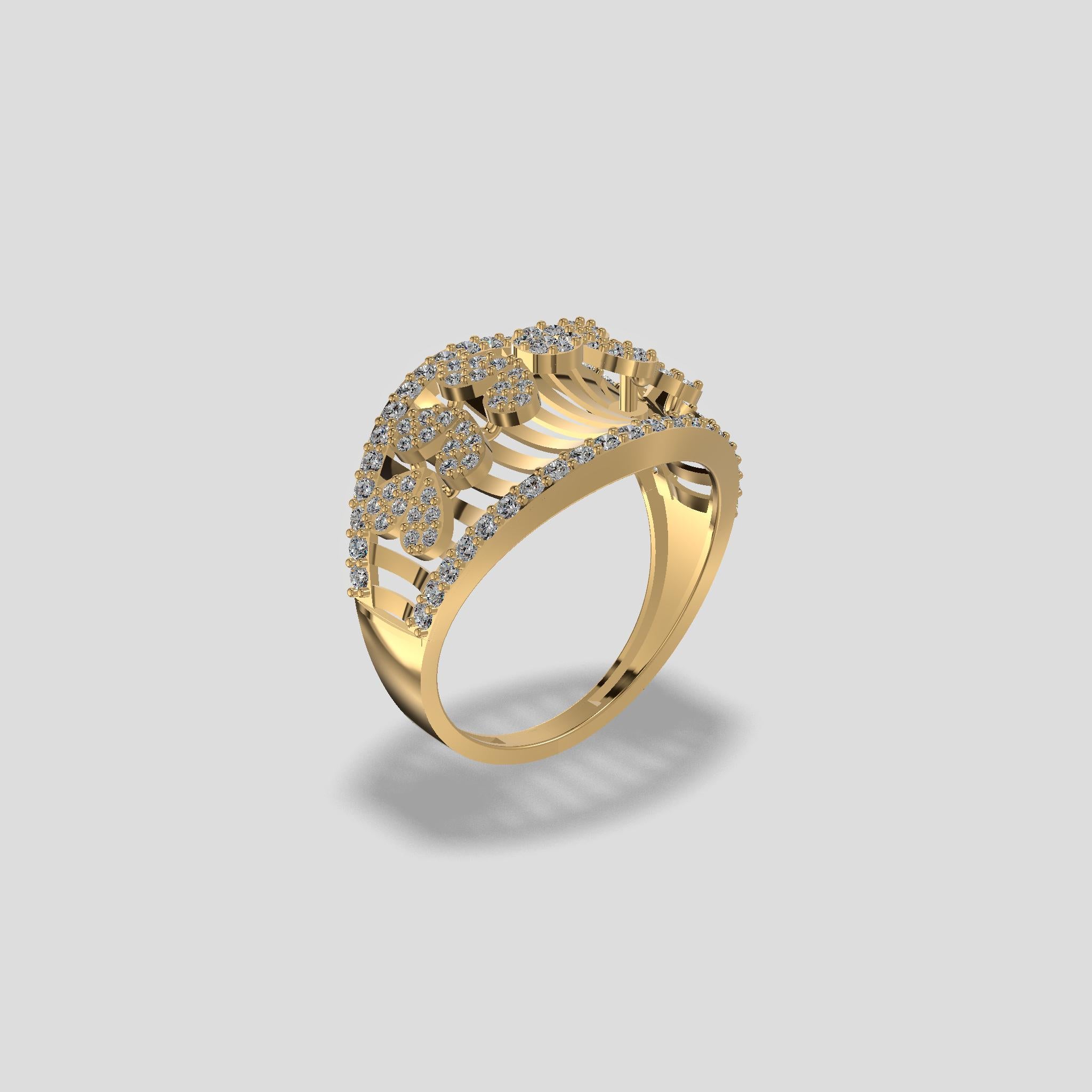Regal Bloom Diamond Dome Ring Gold