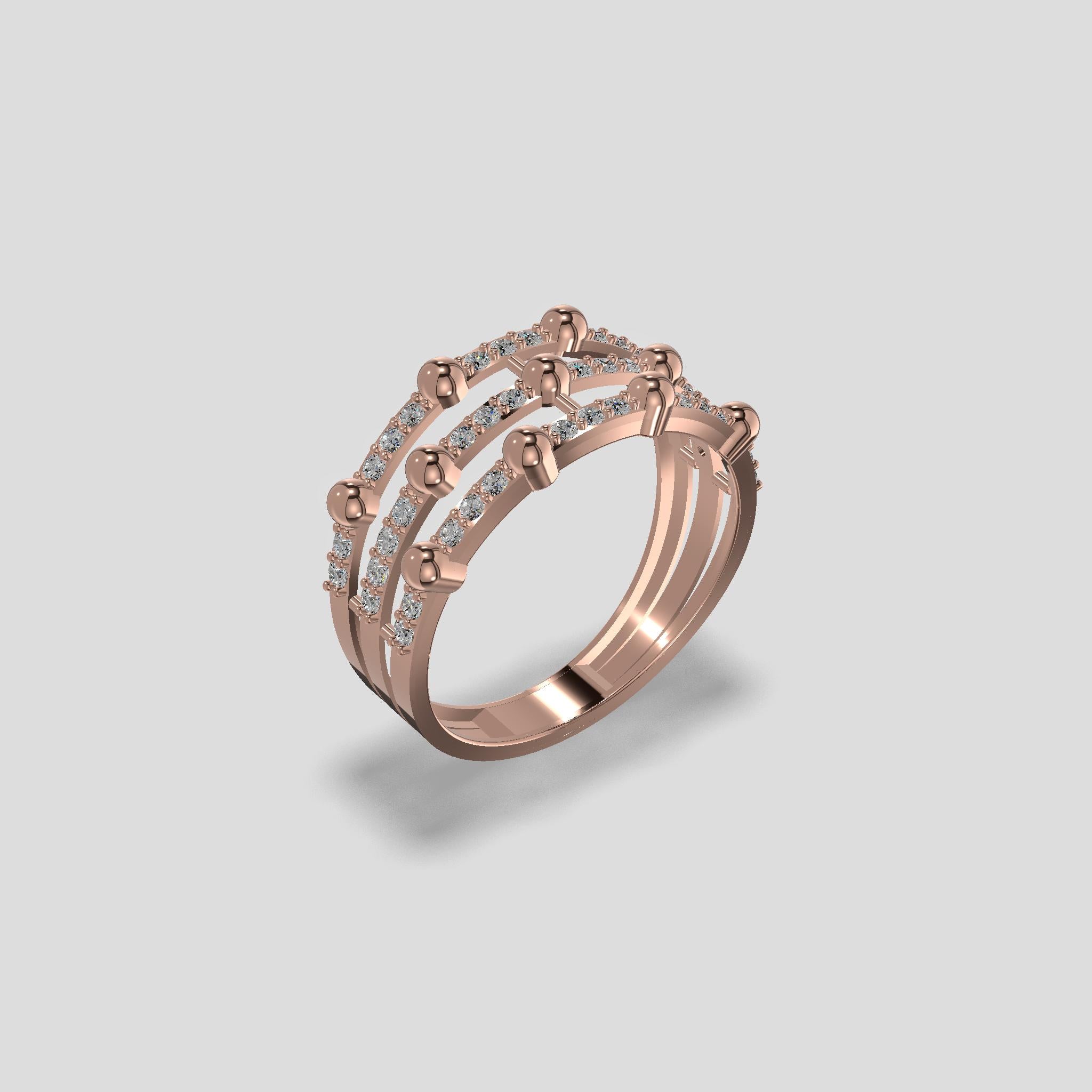Orabella Triple Row Diamond Ring Gold
