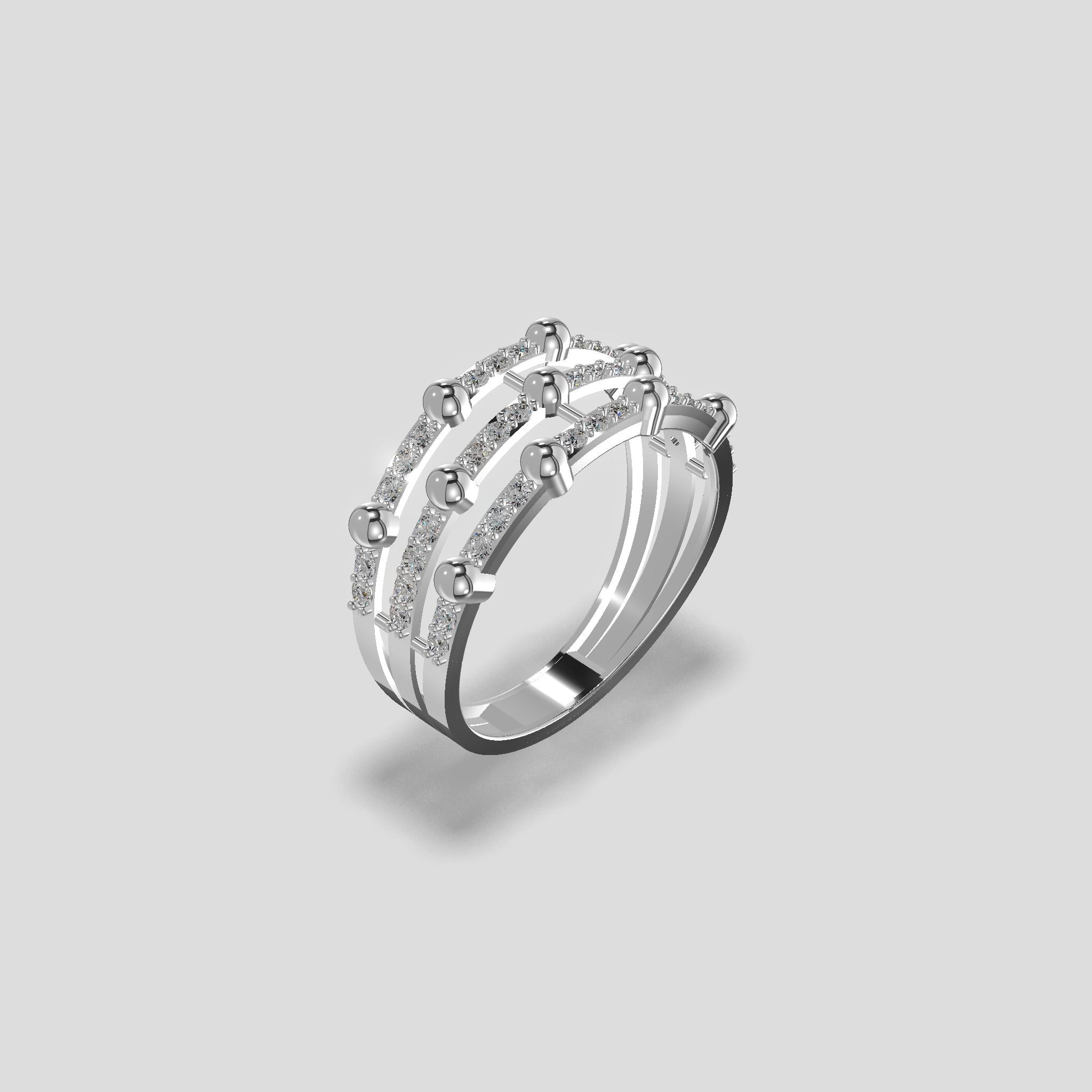 Orabella Triple Row Diamond Ring Gold