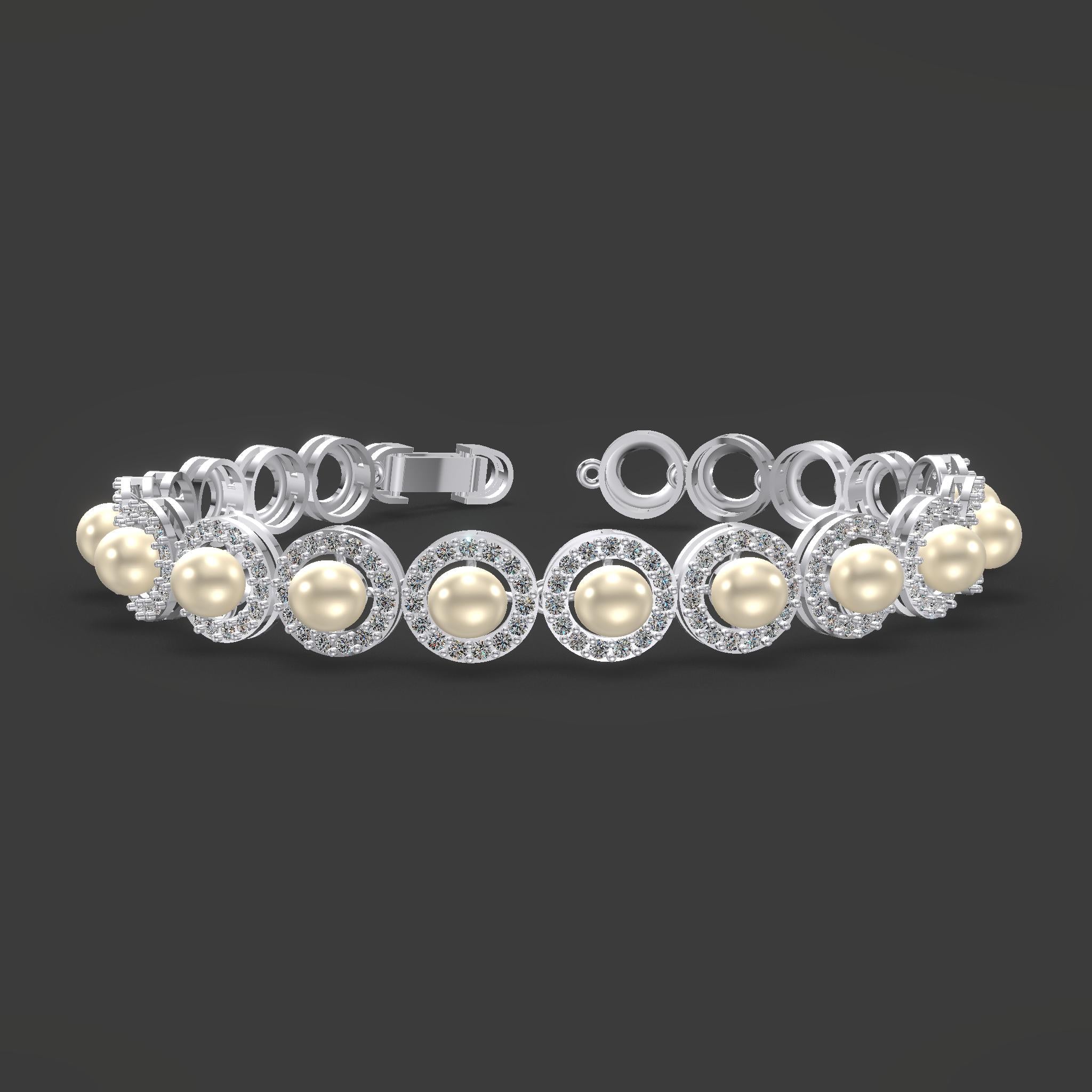 Meher Pearl & Diamond Halo Bracelet Silver