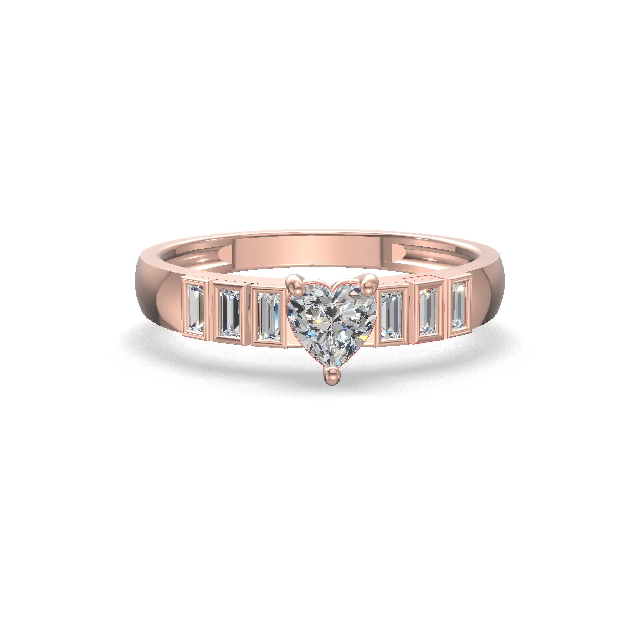 Amora Heart Baguette Diamond Ring Gold