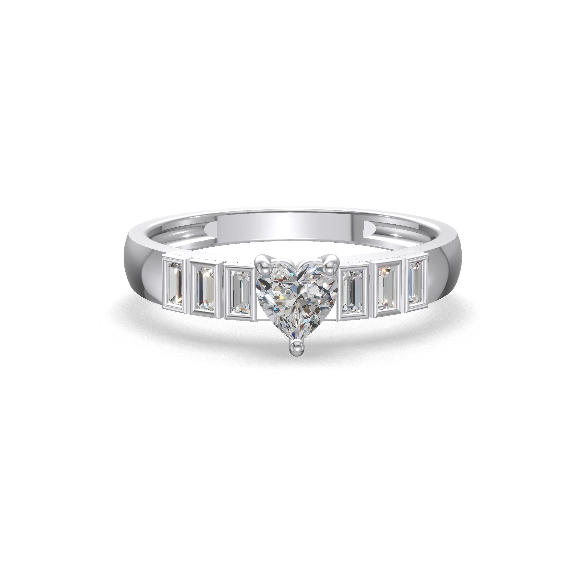 Amora Heart Baguette Diamond Ring Gold