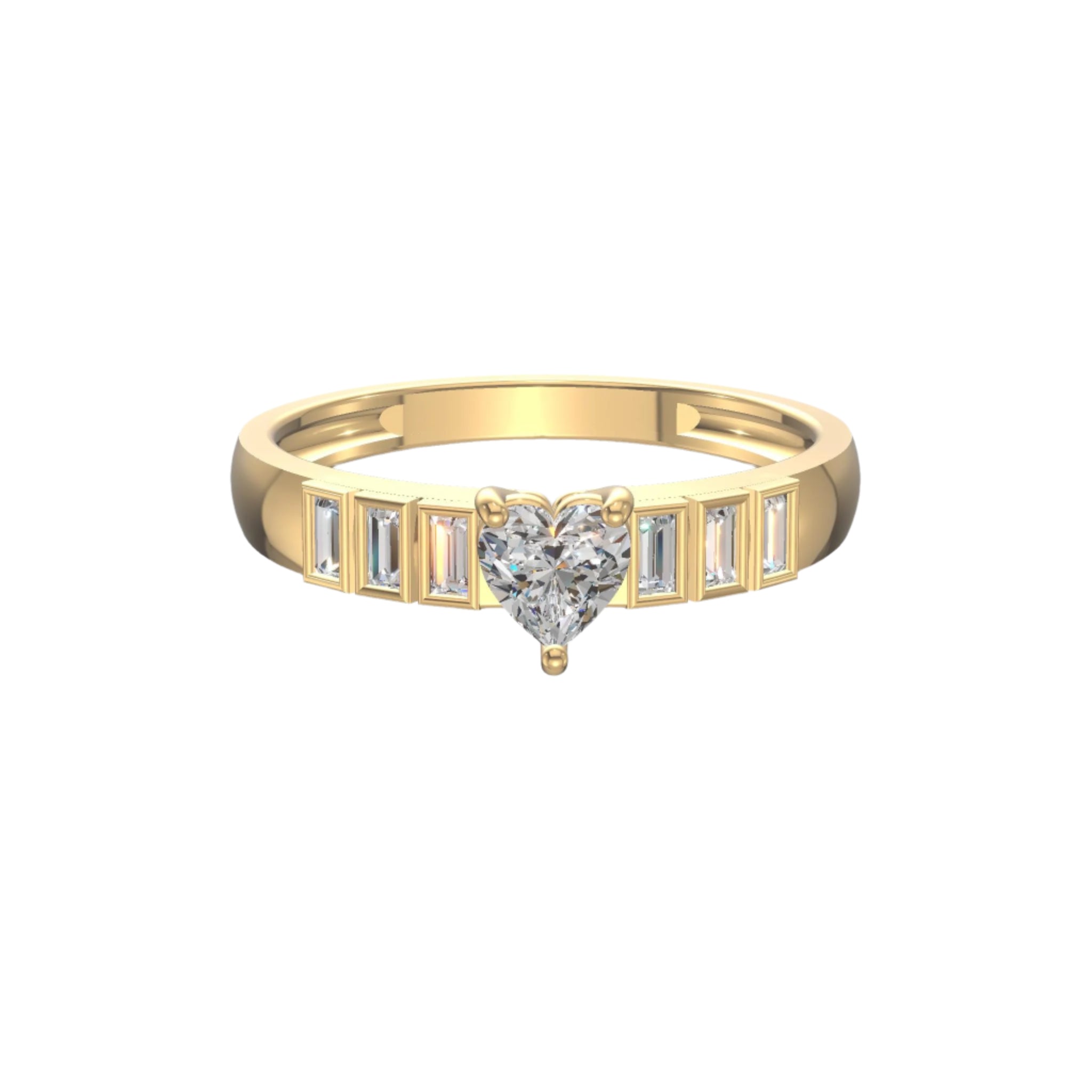Amora Heart Baguette Diamond Ring Gold