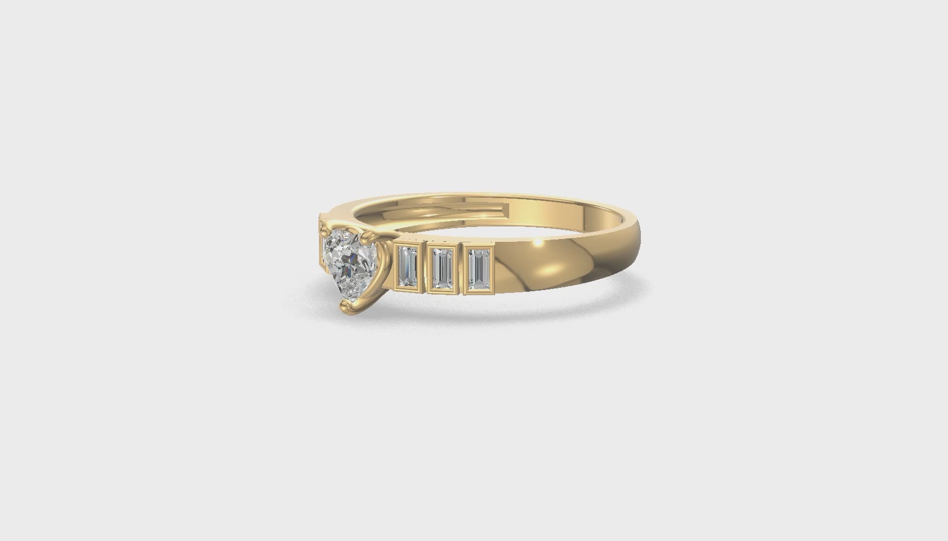 Amora Heart Baguette Diamond Ring Gold