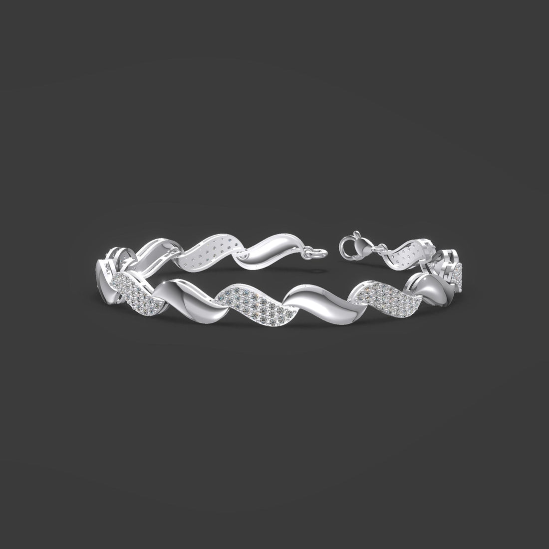 Elegance Wave Diamond Bracelet Silver