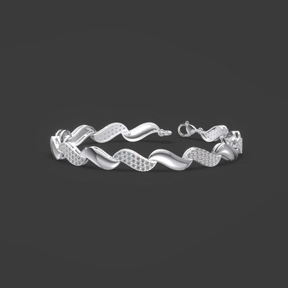 Elegance Wave Diamond Bracelet Silver
