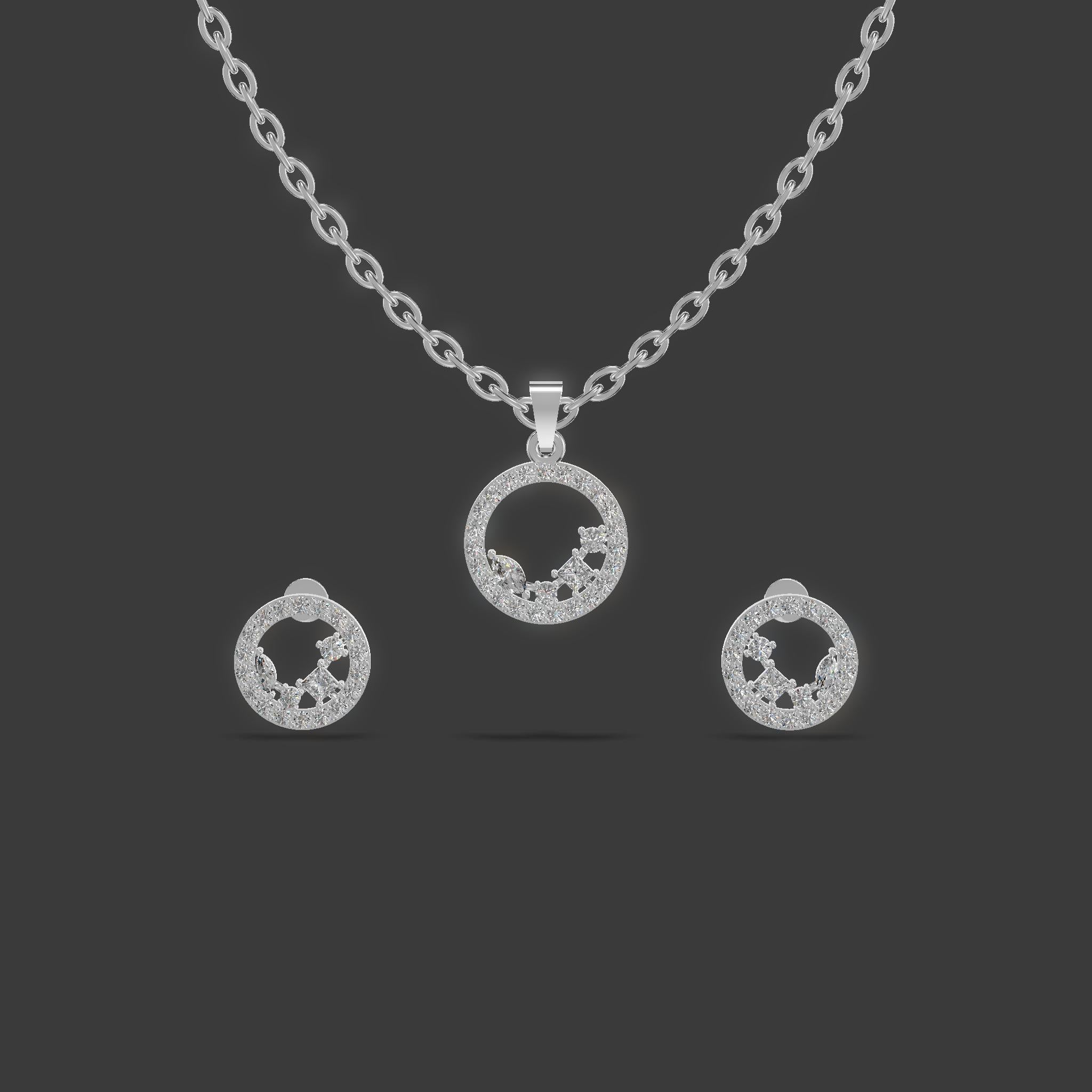 Ever-Bloom Circle Pendant Set Silver