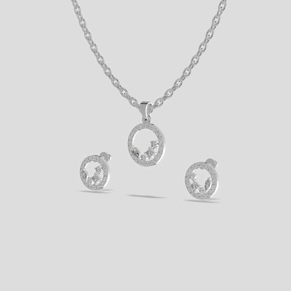 Ever-Bloom Circle Pendant Set Silver