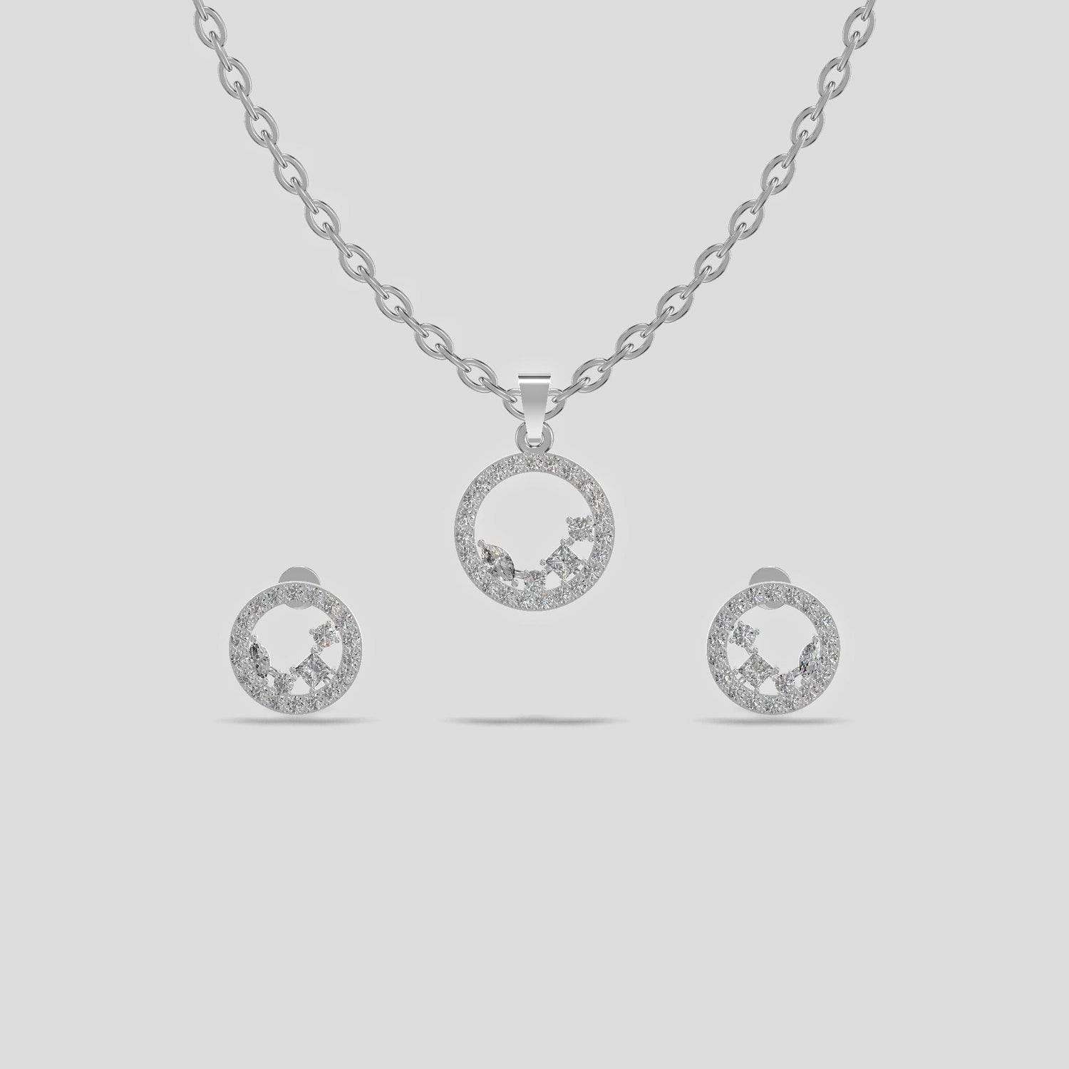Ever-Bloom Circle Pendant Set Silver