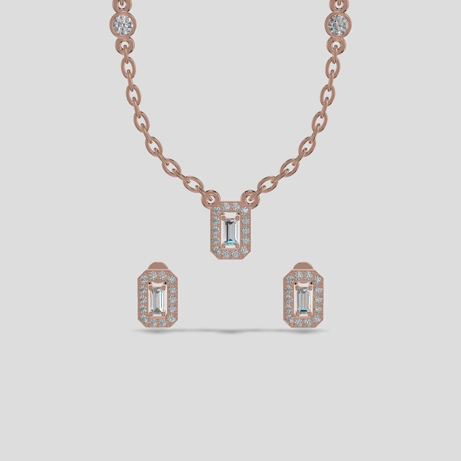 Emerald Halo Baguette Trio Chain Set Gold