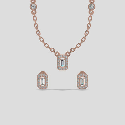 Emerald Halo Baguette Trio Chain Set Gold