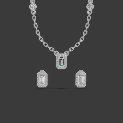 Emerald Halo Baguette Trio Chain Set Silver