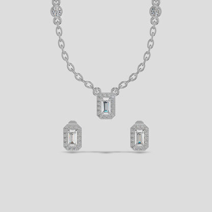 Emerald Halo Baguette Trio Chain Set Silver