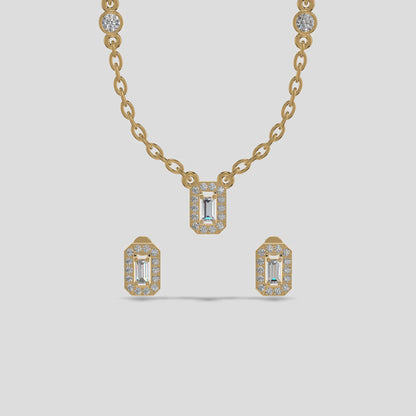 Emerald Halo Baguette Trio Chain Set Gold