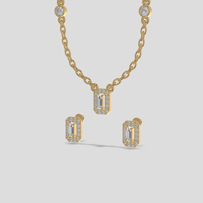 Emerald Halo Baguette Trio Chain Set Gold