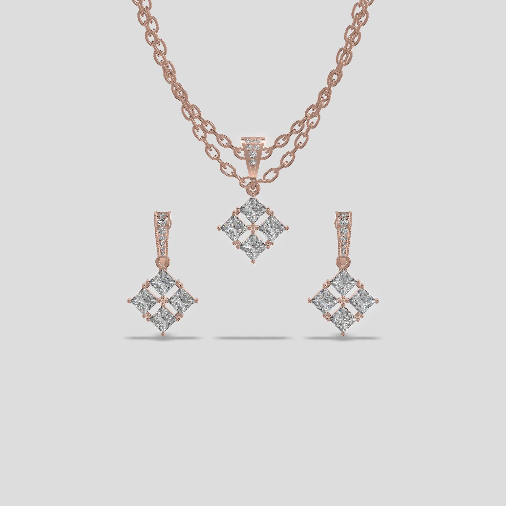 Princess Cluster Chain Set Trio Gold