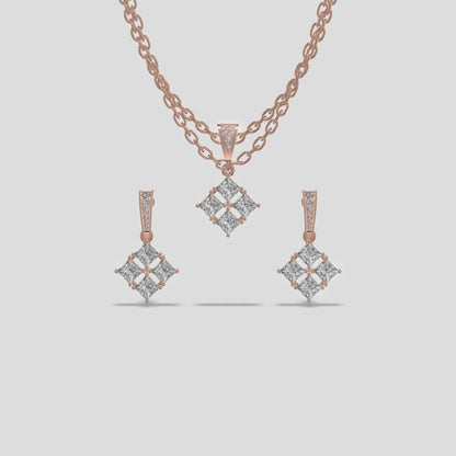 Princess Cluster Chain Set Trio Gold