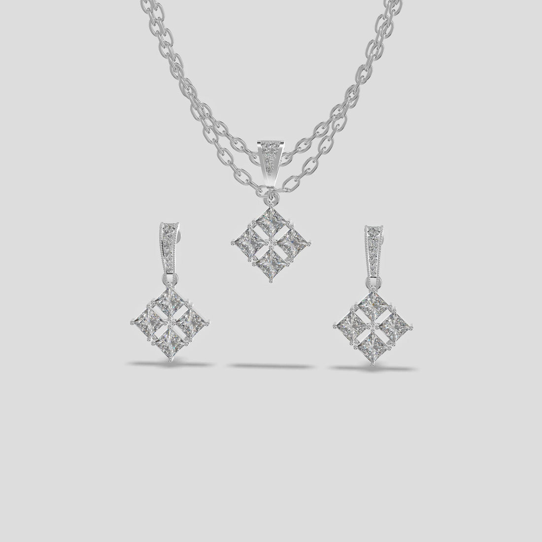 Princess Cluster Chain Set Trio Silver
