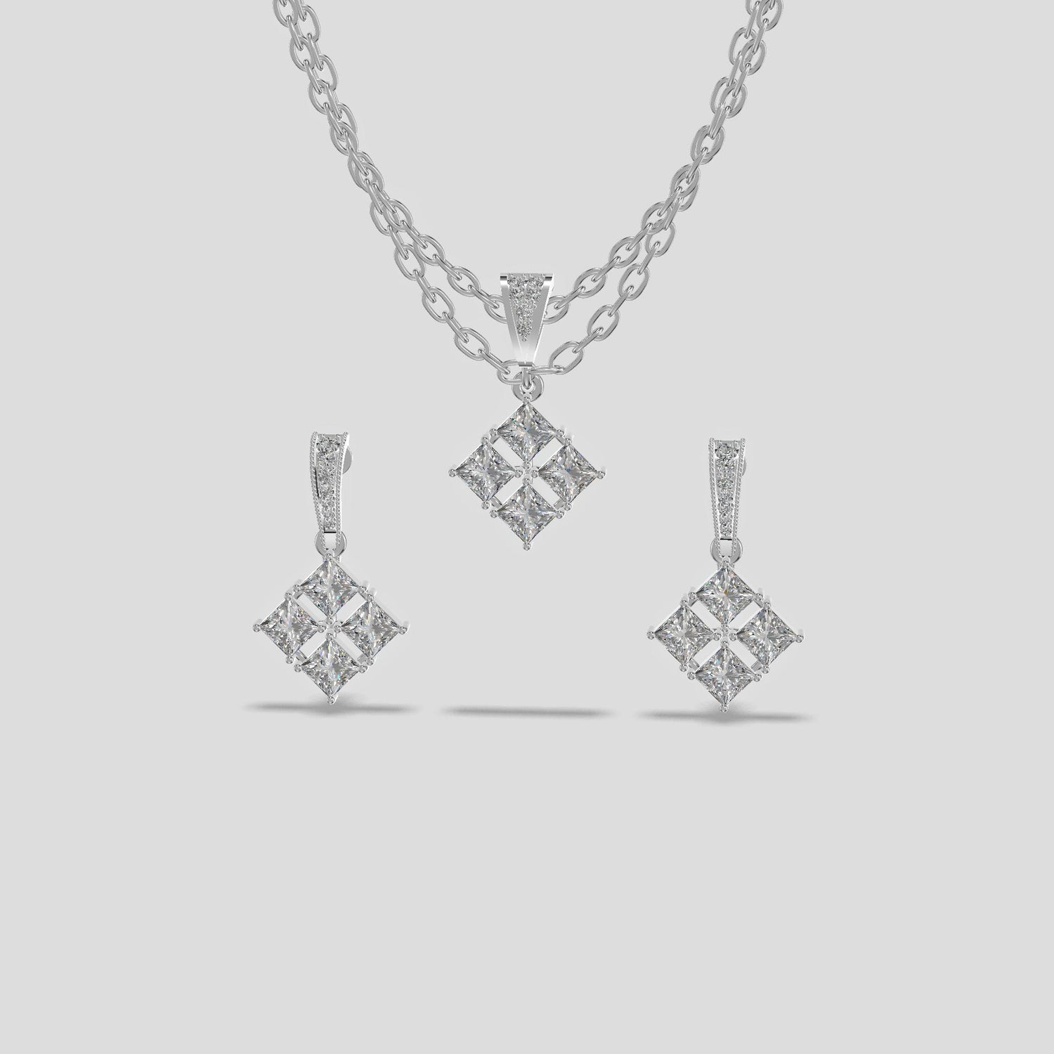 Princess Cluster Chain Set Trio Platinum