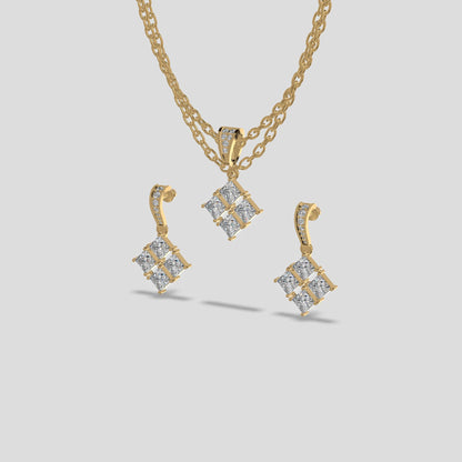 Princess Cluster Chain Set Trio Gold