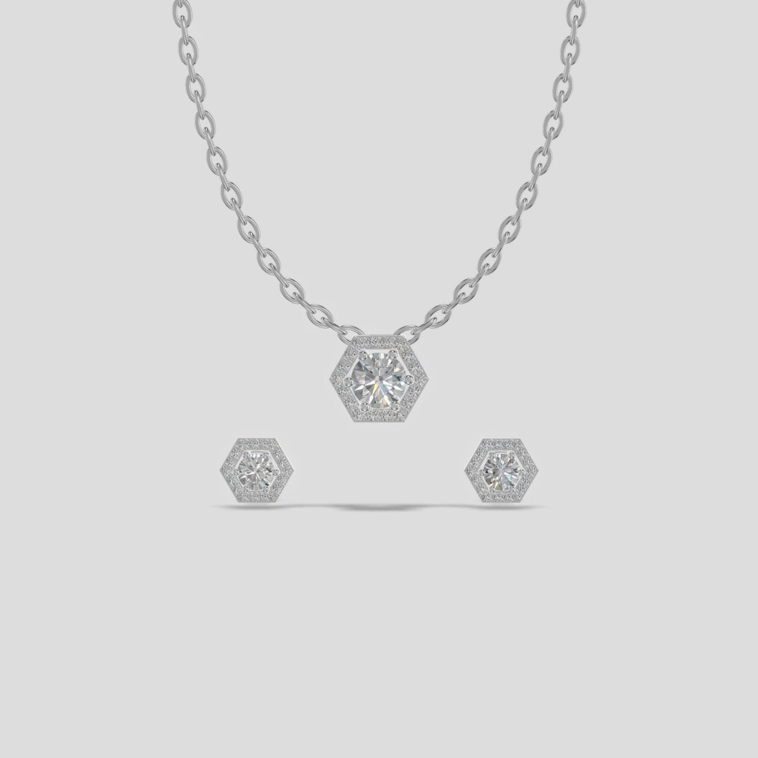 Ruby Hexa-Halo Trio Necklace Silver