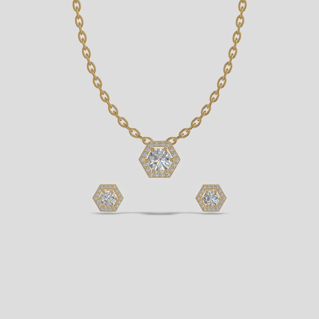 Ruby Hexa-Halo Trio Necklace Gold