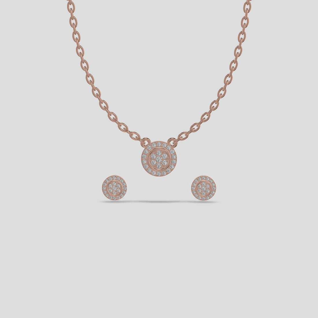 Luna Halo Diamond Necklace Set Gold