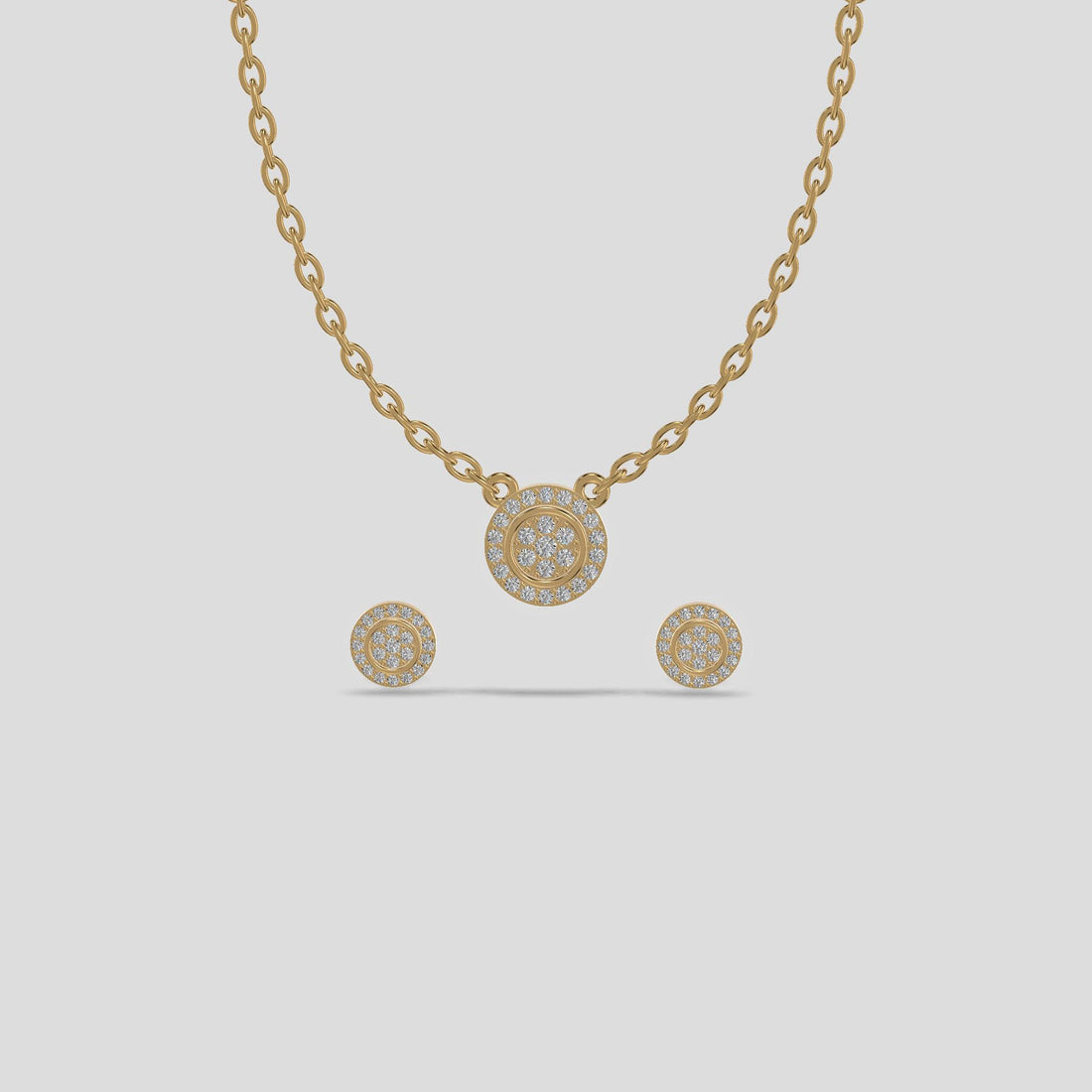 Luna Halo Diamond Necklace Set Gold