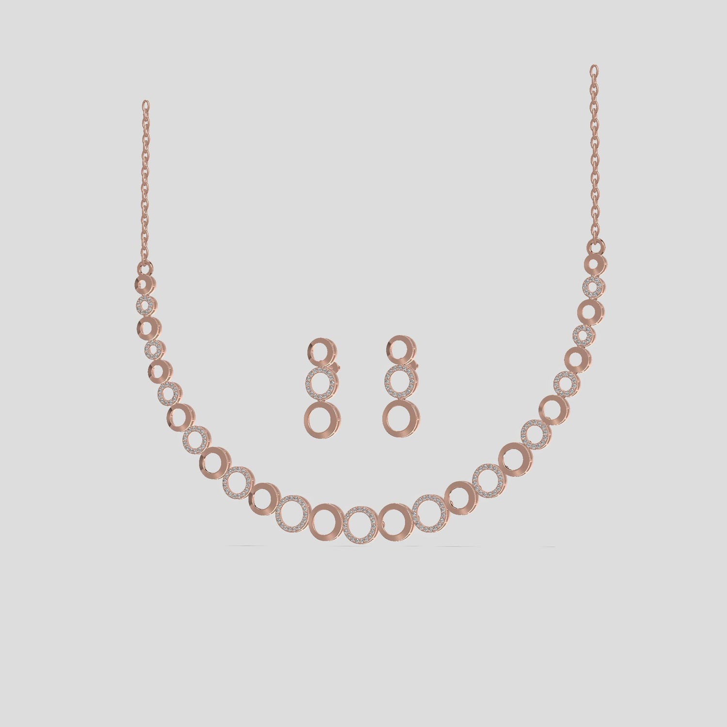 Luna Halo Diamond Necklace Set Gold