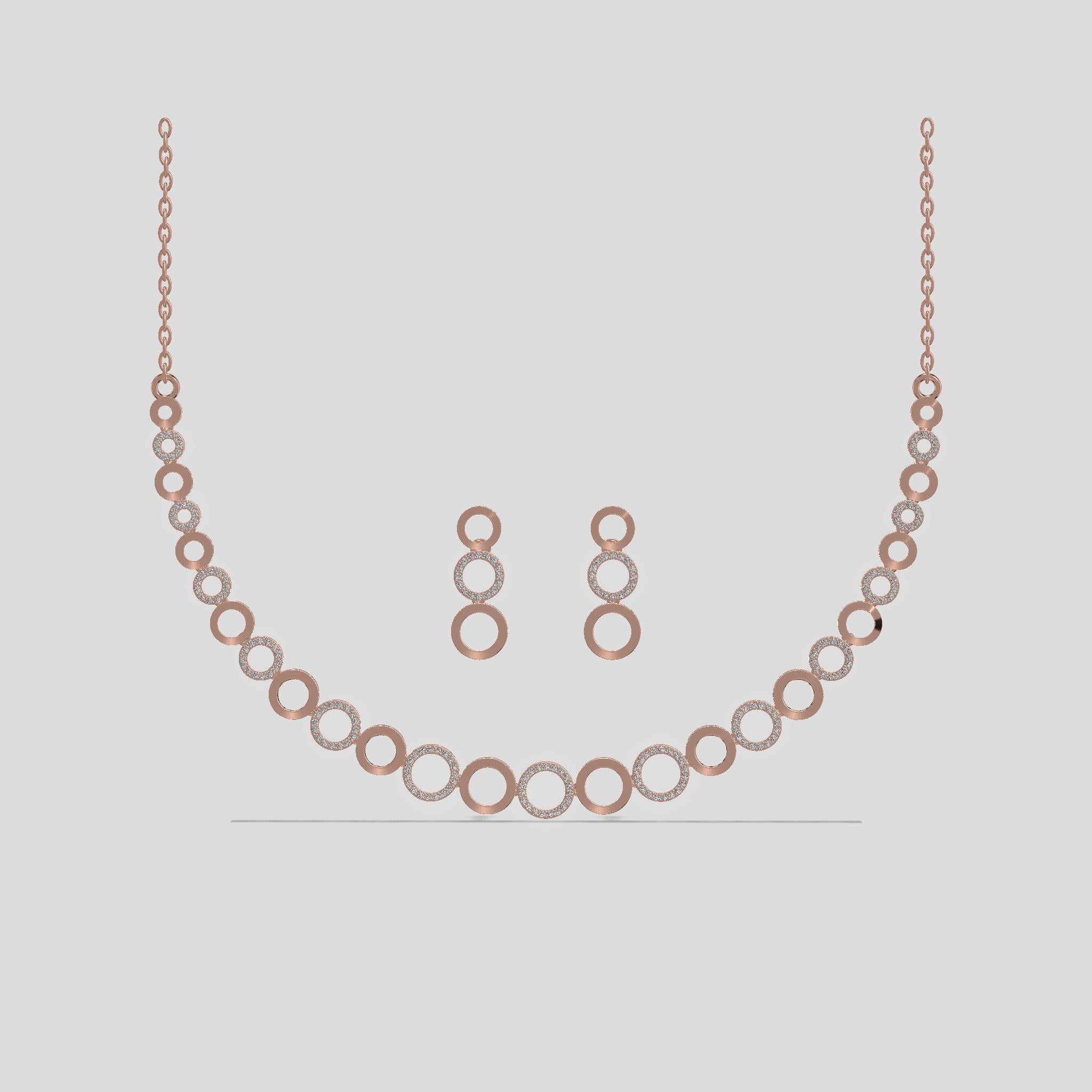 Luna Halo Diamond Necklace Set Gold