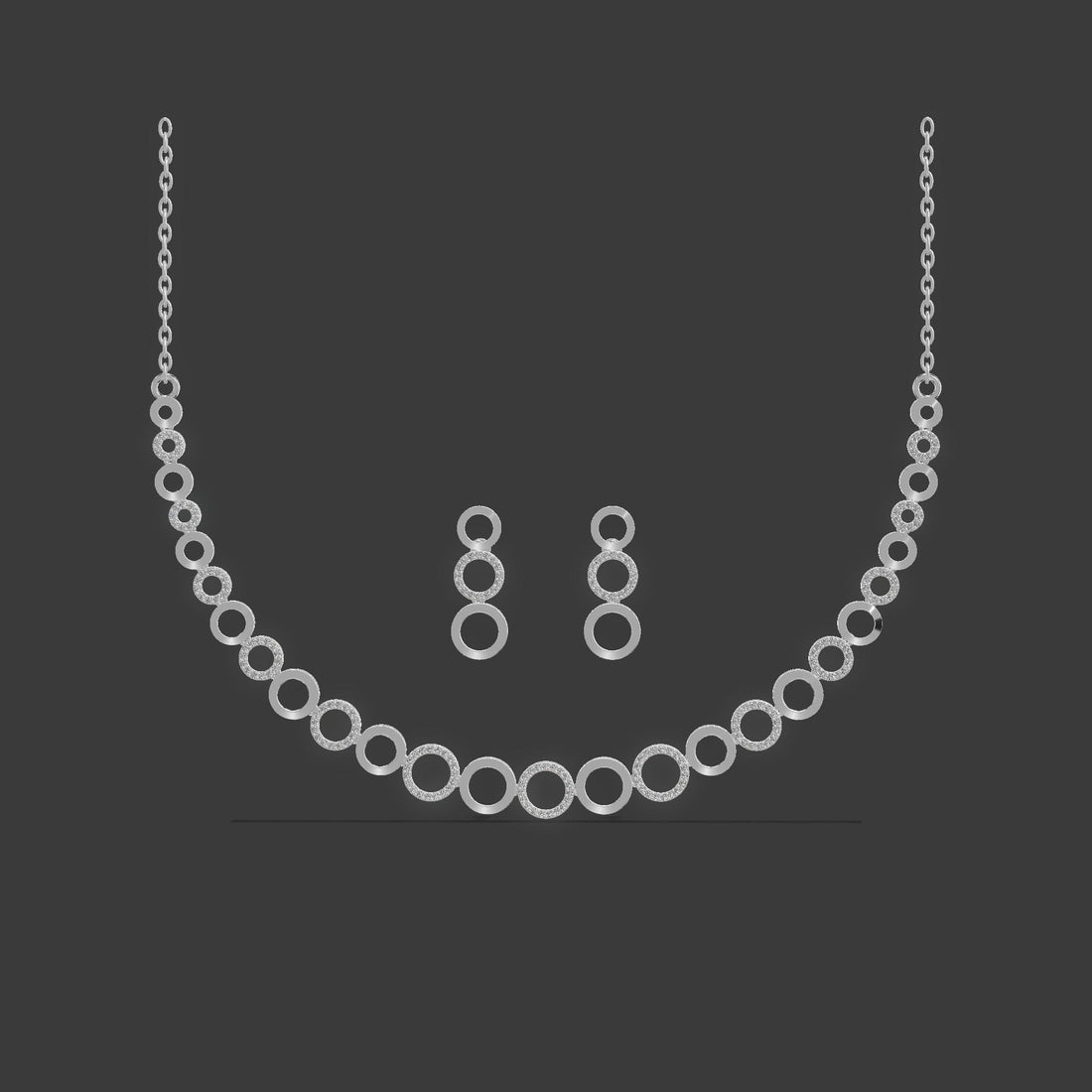 Luna Halo Diamond Necklace Set Silver