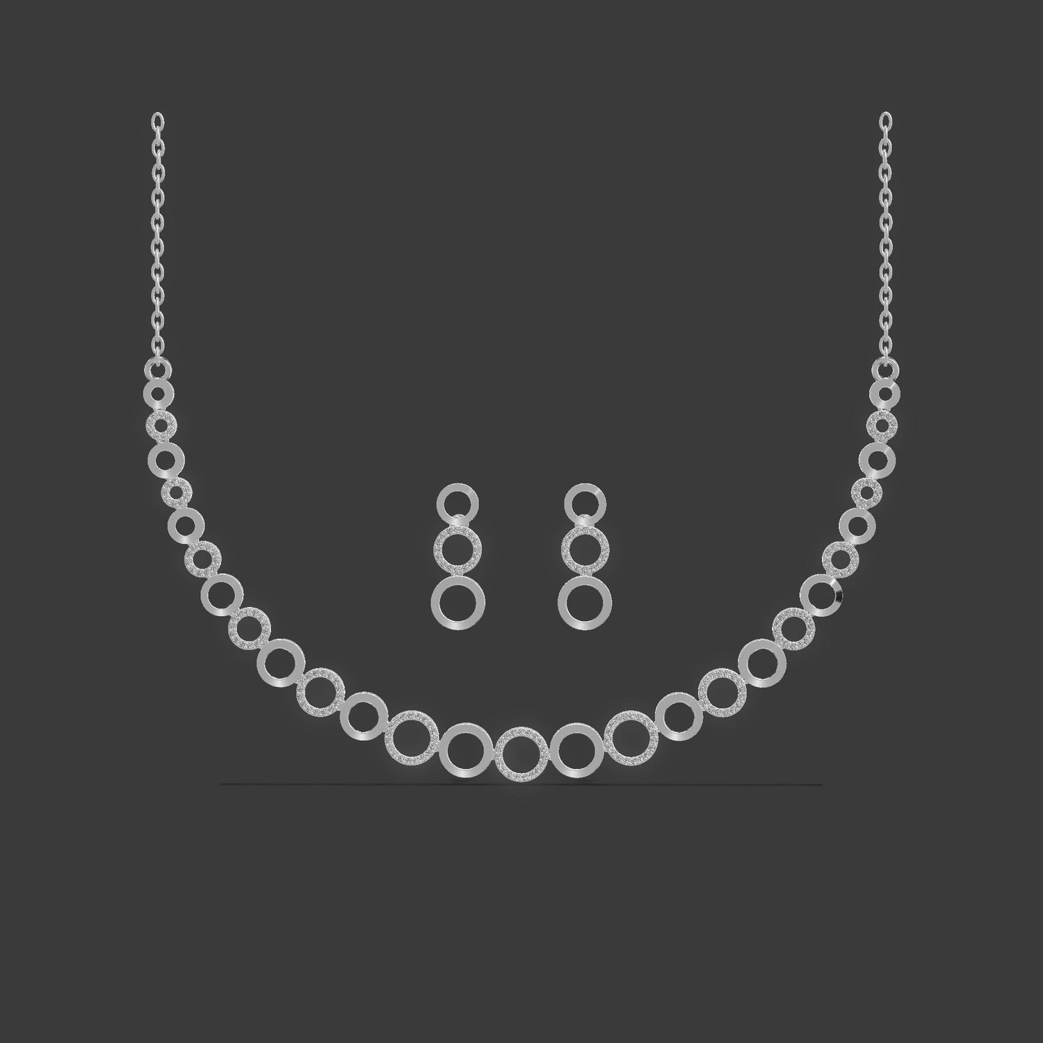 Luna Halo Diamond Necklace Set Silver