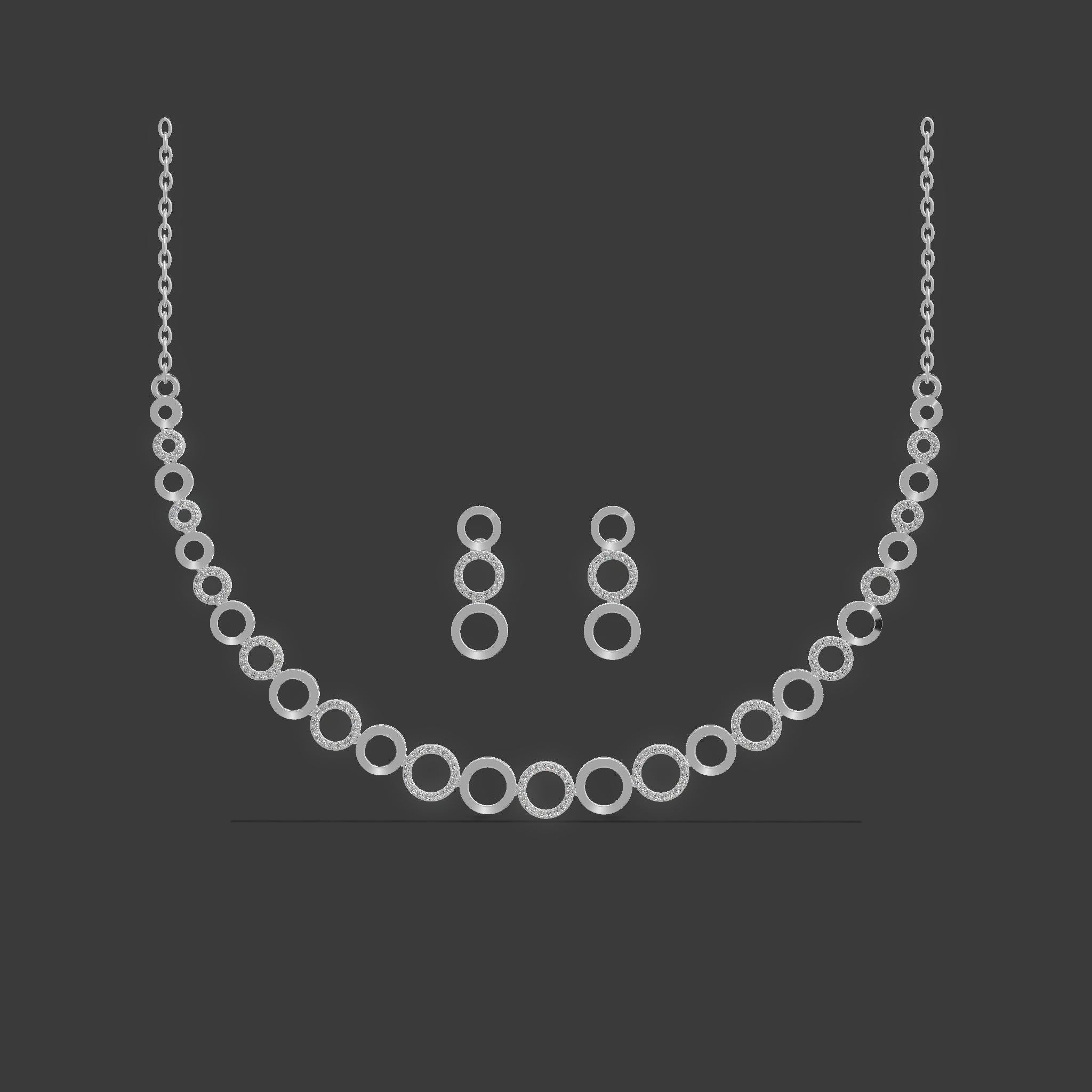 Luna Halo Diamond Necklace Set Silver
