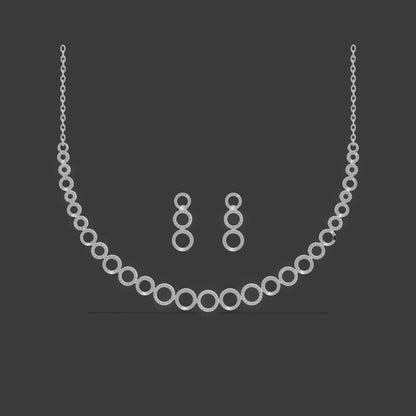 Luna Halo Diamond Necklace Set Silver