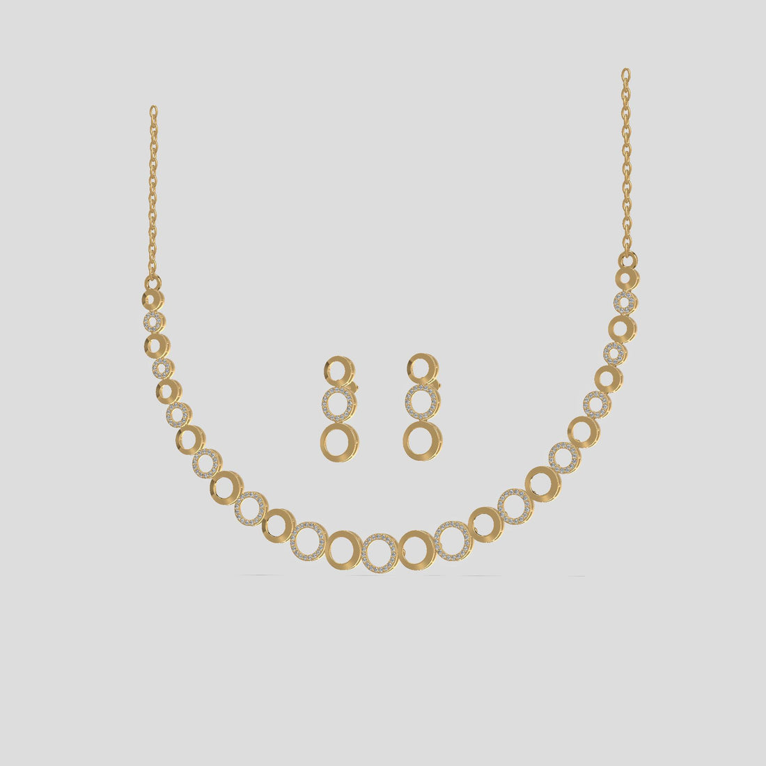 Luna Halo Diamond Necklace Set Gold