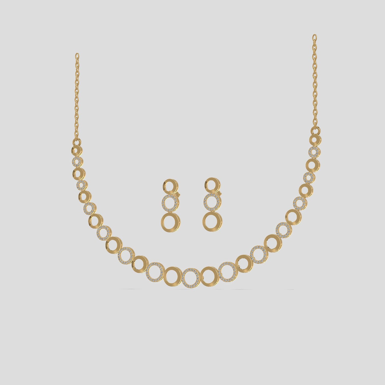 Luna Halo Diamond Necklace Set Gold