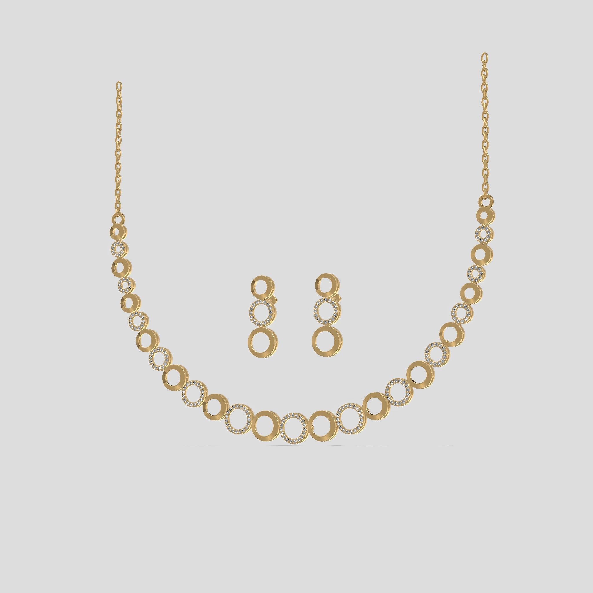 Luna Halo Diamond Necklace Set Gold