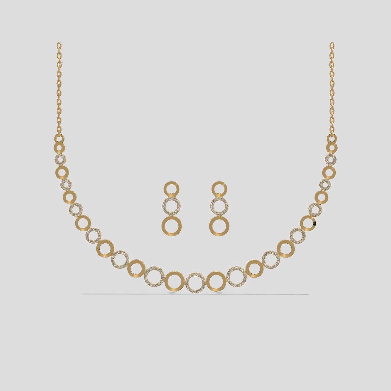 Luna Halo Diamond Necklace Set Gold