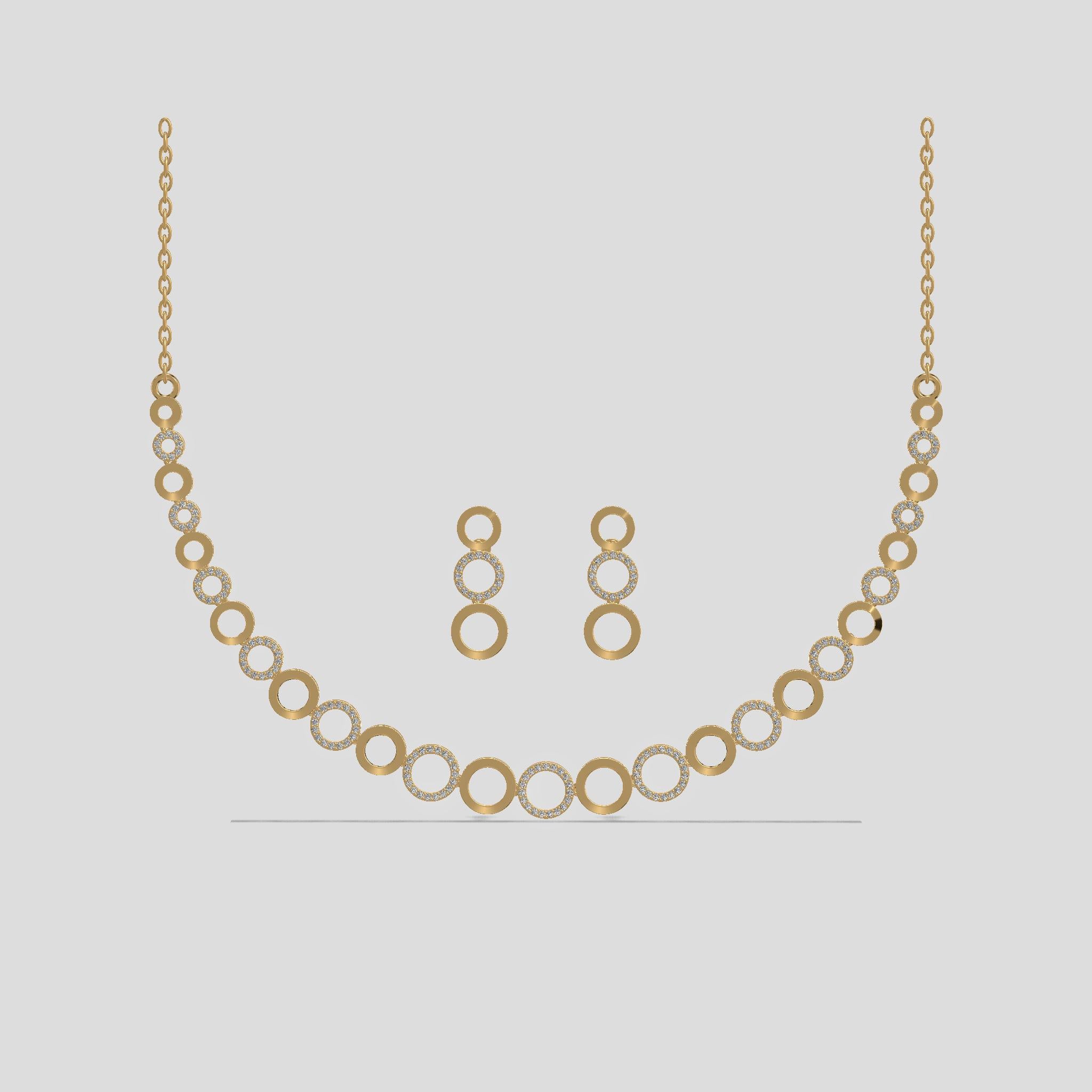 Luna Halo Diamond Necklace Set Gold
