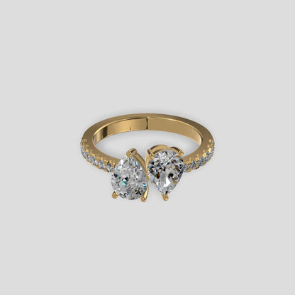 Twin Flame Pear Diamond Ring Gold