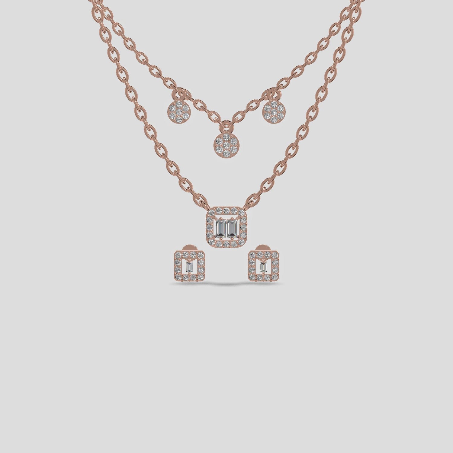 Radiant Duo Lariat &amp; Halo Layered Necklace Gold