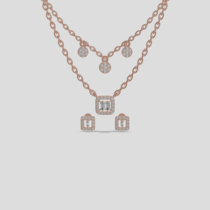 Radiant Duo Lariat &amp; Halo Layered Necklace Gold