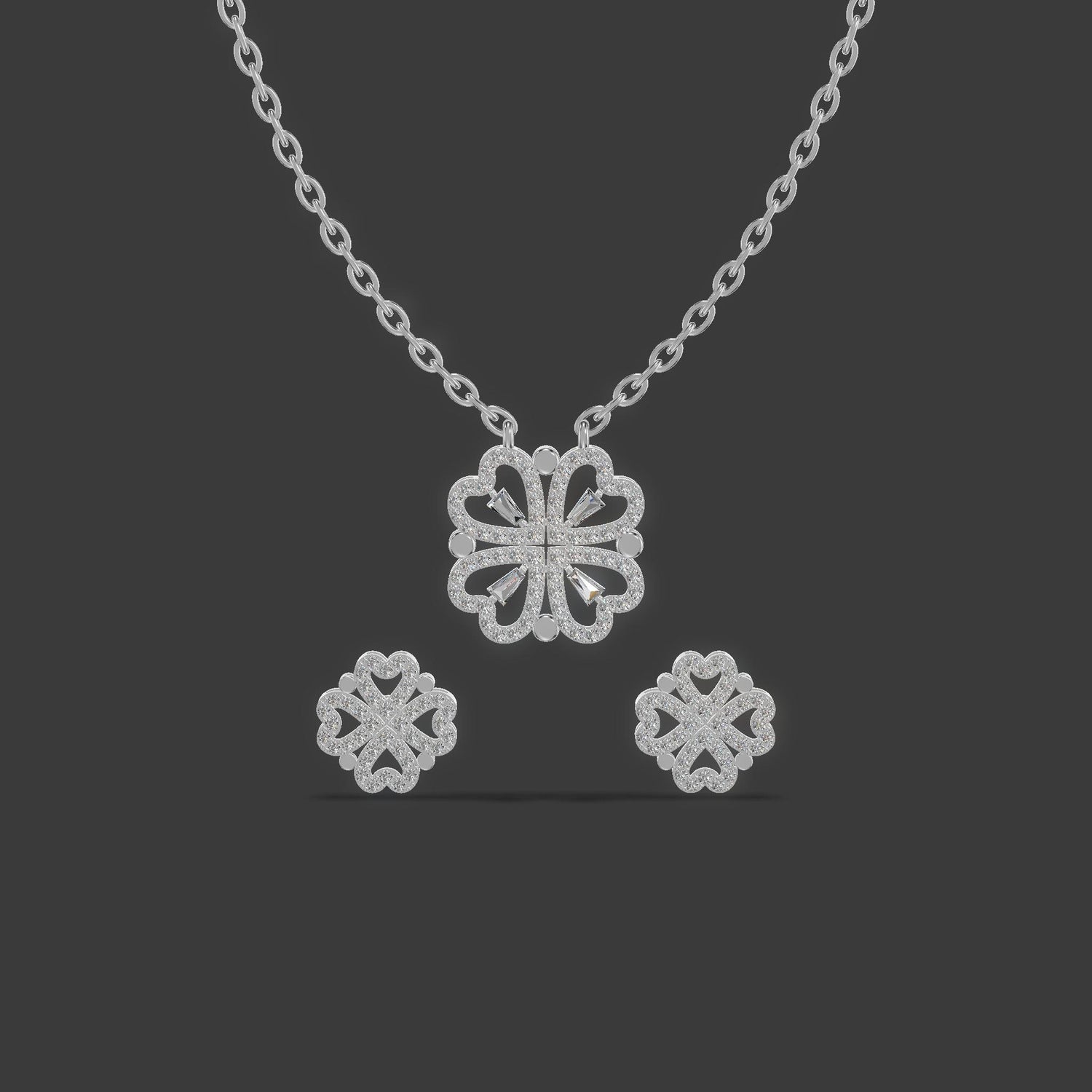 Lucky Clover Trio Chain Set Silver