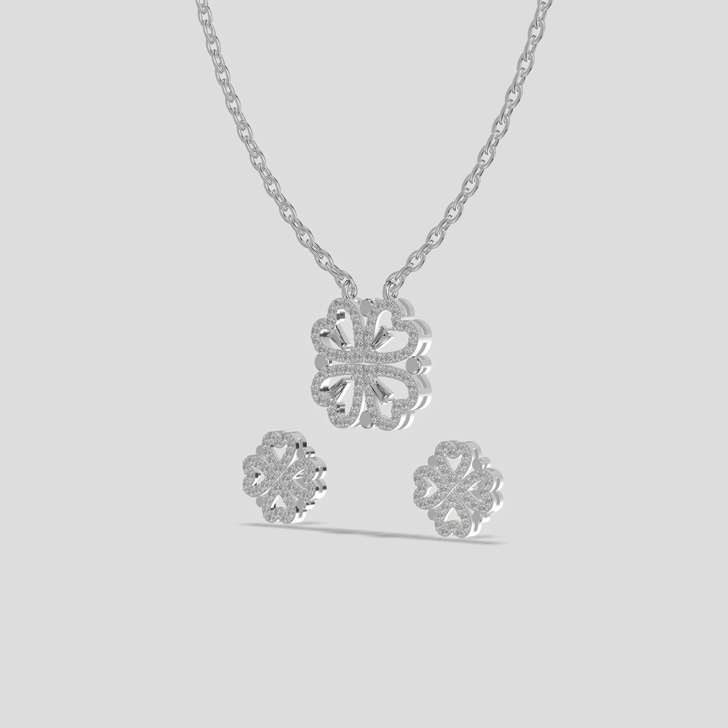 Lucky Clover Trio Chain Set Silver