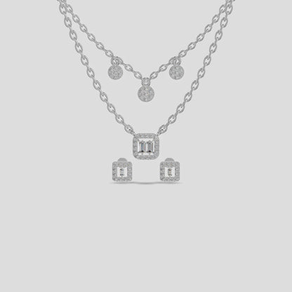 Radiant Duo Lariat &amp; Halo Layered Necklace Gold