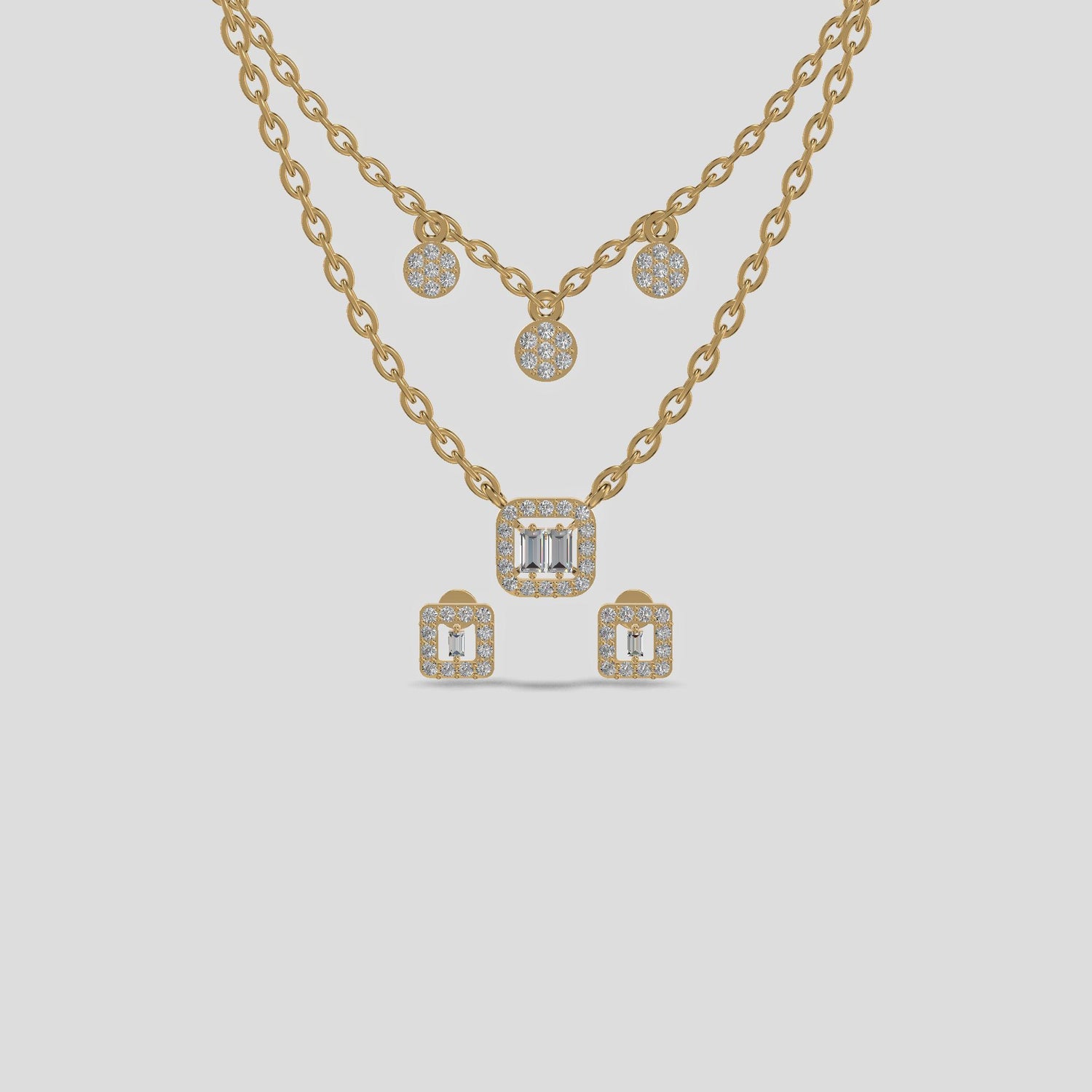 Radiant Duo Lariat &amp; Halo Layered Necklace Gold